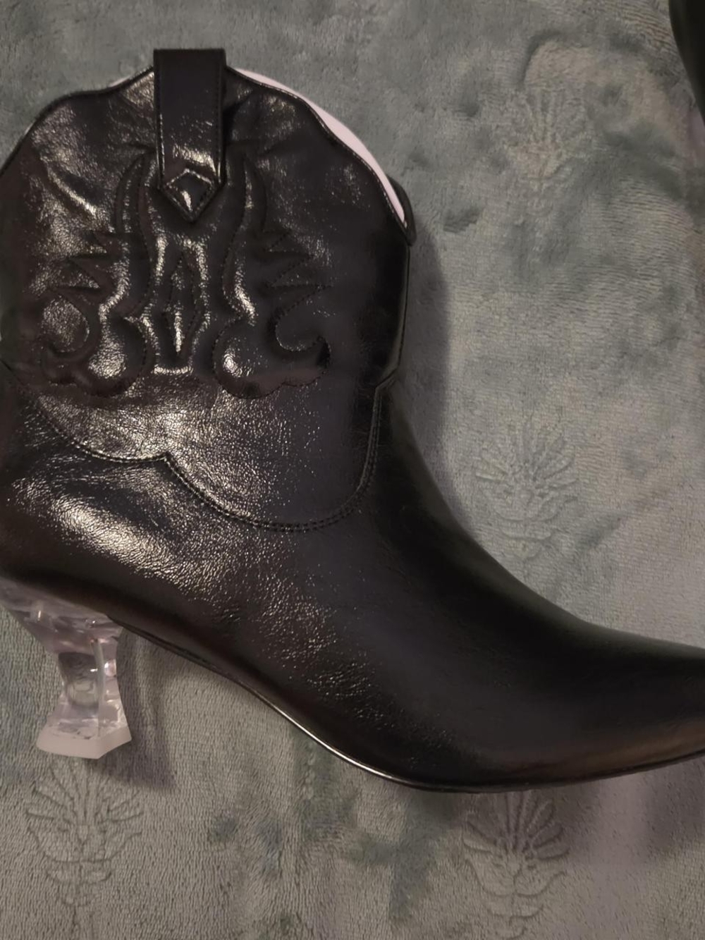 Katy Perry Black Women's Western Ankle Boots with Clear Heel